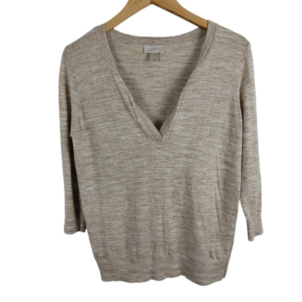 Loft tan knit v-neck sweater